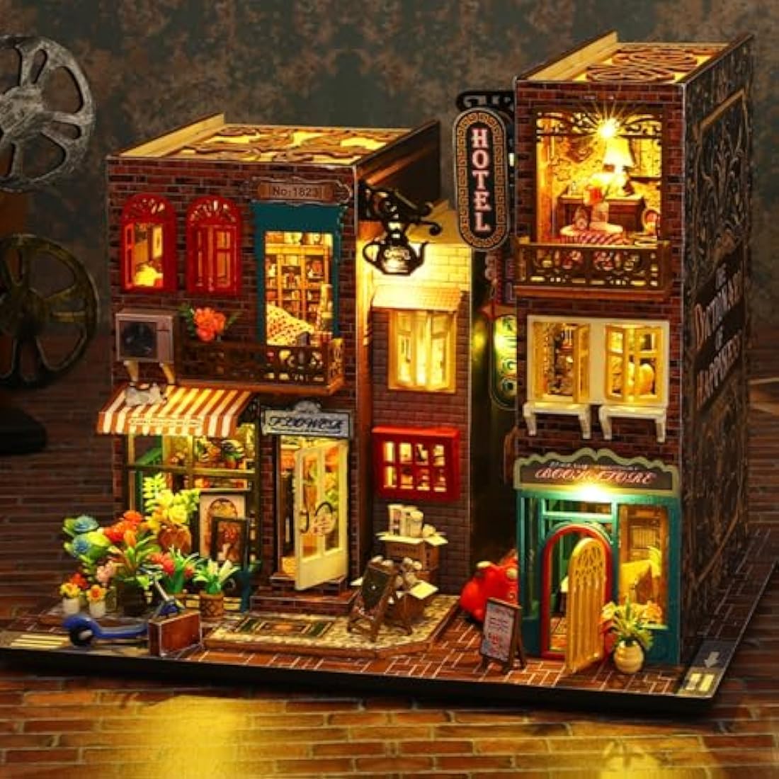 Shylamb DIY Book Nook Kit – Scarbrough 3D Wooden Puzzle Bookend with LED
