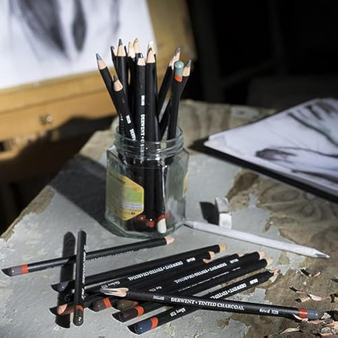 Derwent Tinted Charcoal Pencils - Professional Watersoluble Set of 24