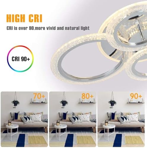 LED Ceiling Light – Modern 4-Ring Dimmable Chrome Flush Mount