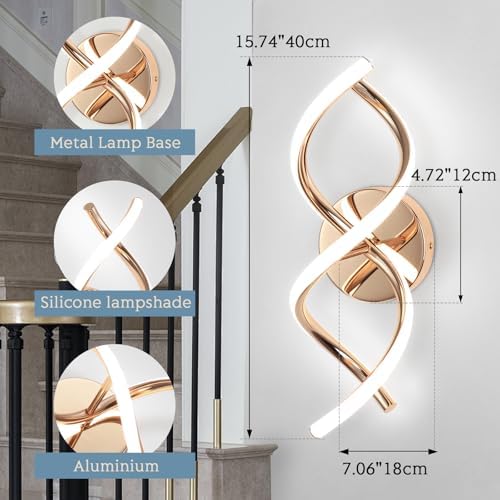 EIDISUNY LED Wall Sconce – 24W Modern Spiral Indoor Light, Cool White