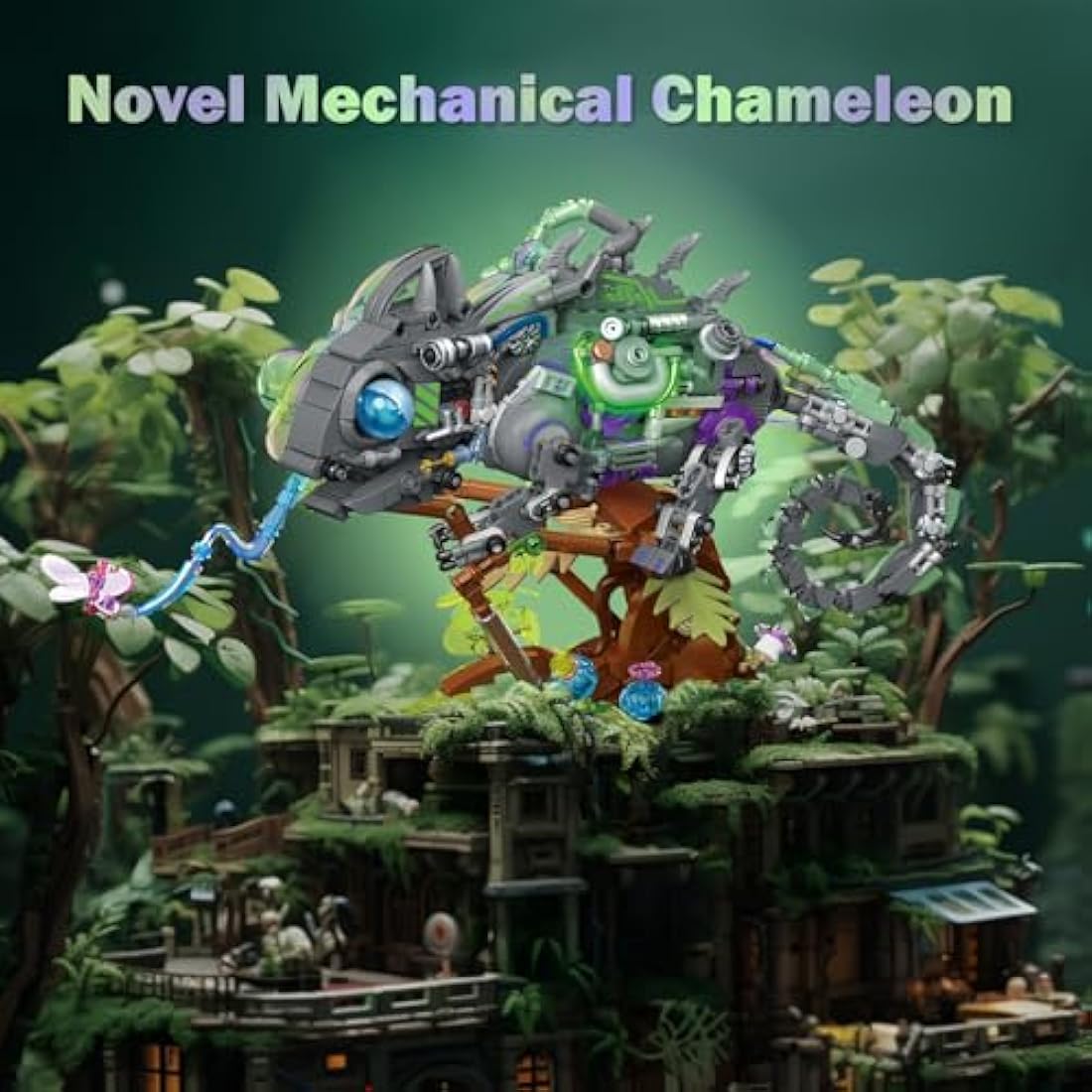 JMBricklayer Mechanical Chameleon Building Set | Neon Model Kit (827 Pcs)