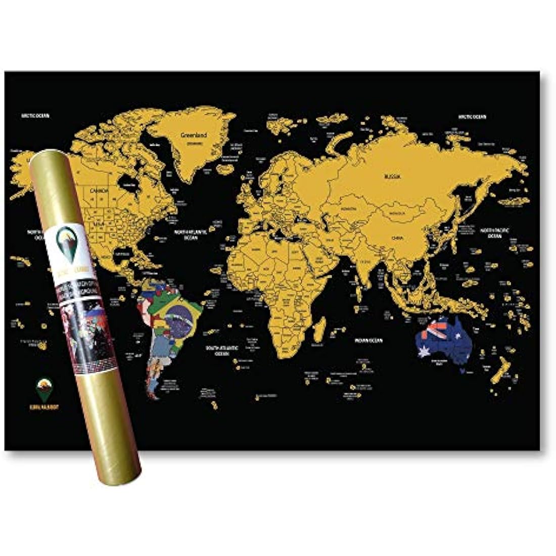 Global Walkabout Scratch Off World Map Poster with Flags - Black A3 Size
