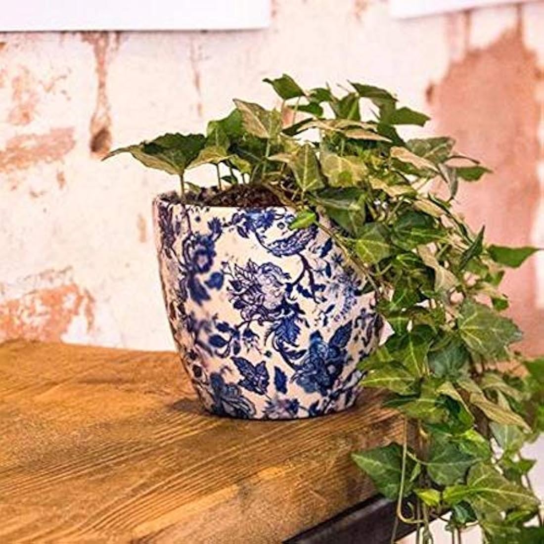 Ivyline Monza Vintage Blue Ceramic Floral Planter - 15.5cm Glazed Pot