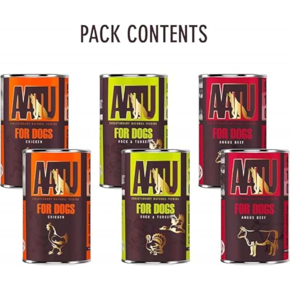 AATU Grain Free Wet Dog Food Variety Pack – 6x400g Tins