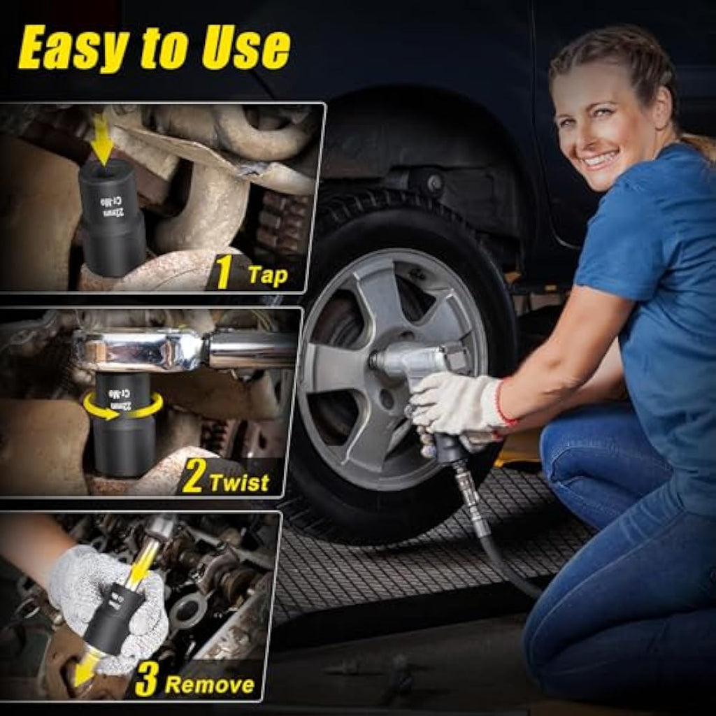Topec 10-Piece Bolt Extractor Set | 1/2" Drive Cr-Mo Lug Nut Remover Kit