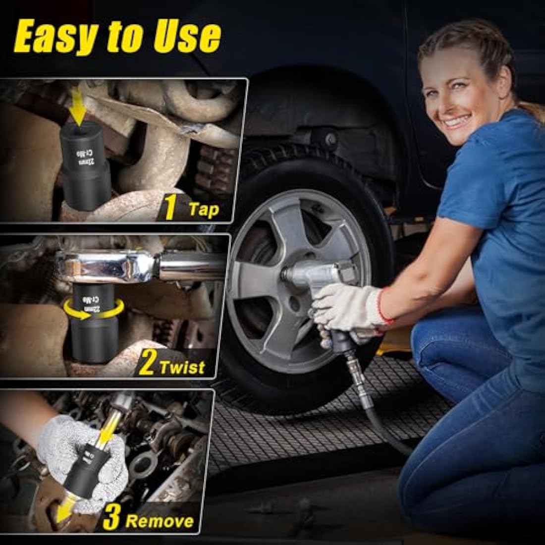 Topec 10-Piece Bolt Extractor Set | 1/2" Drive Cr-Mo Lug Nut Remover Kit