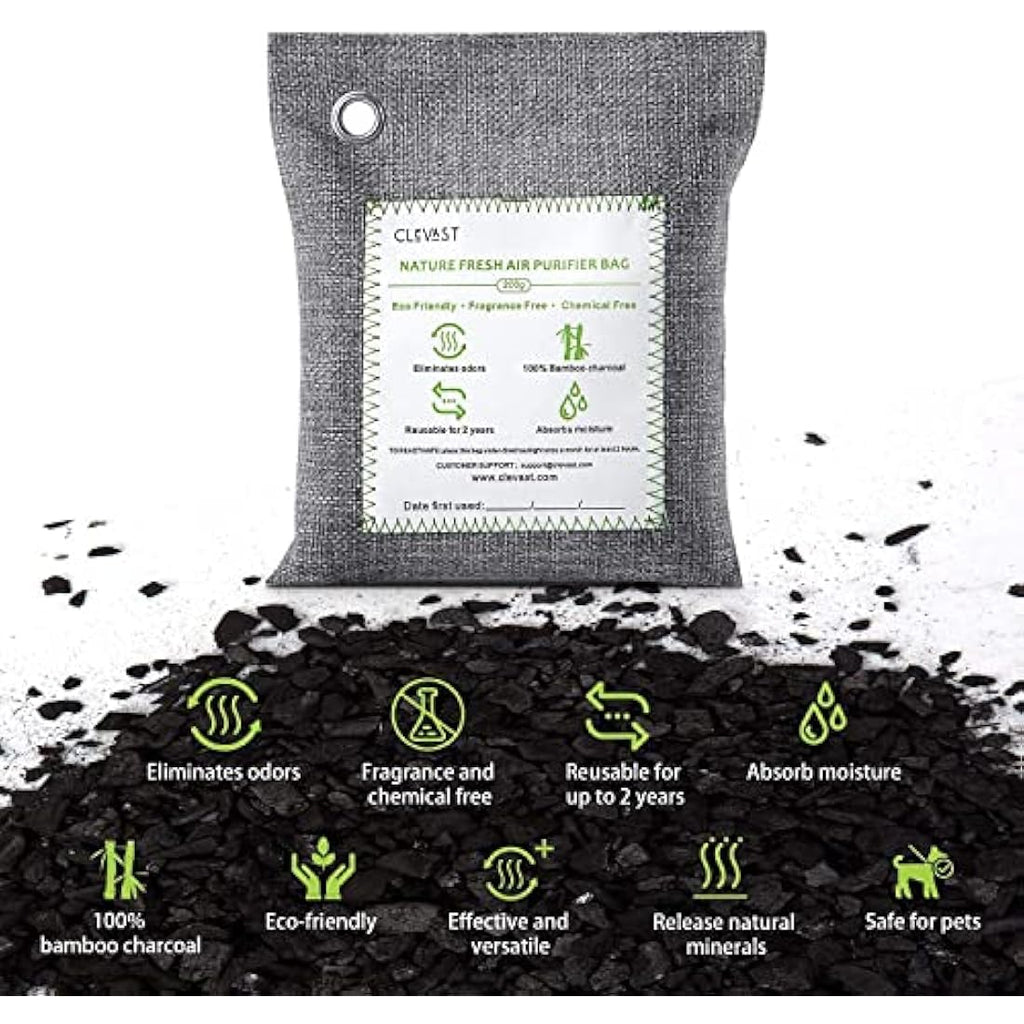 CLEVAST Bamboo Charcoal Air Purifying Bags | 4x200g Natural Odor Absorber