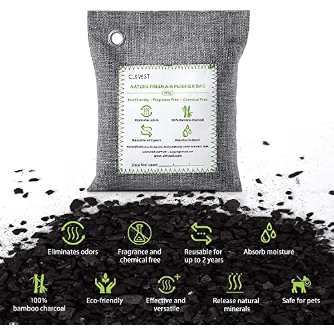 CLEVAST Bamboo Charcoal Air Purifying Bags | 4x200g Natural Odor Absorber