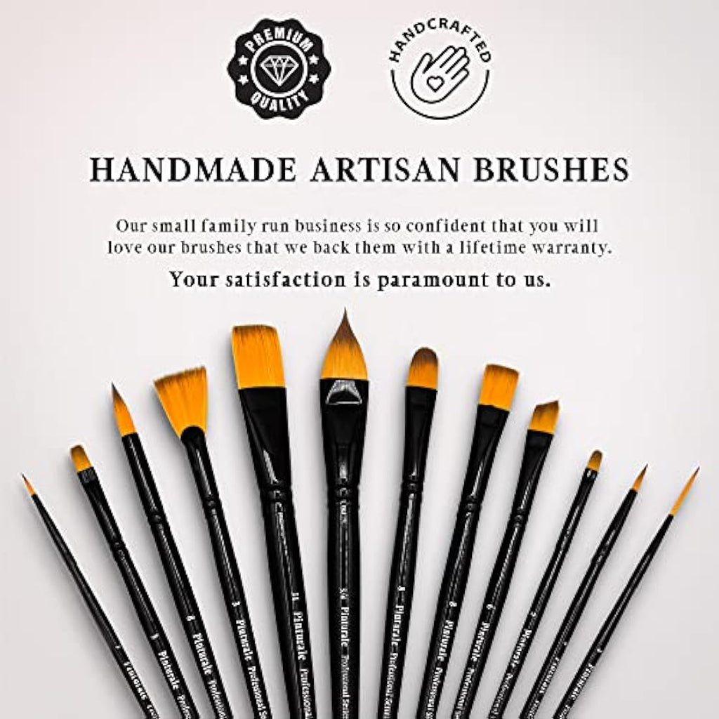 Pinturale Arts 12-Piece Handmade Acrylic and Oil Paint Brush Set