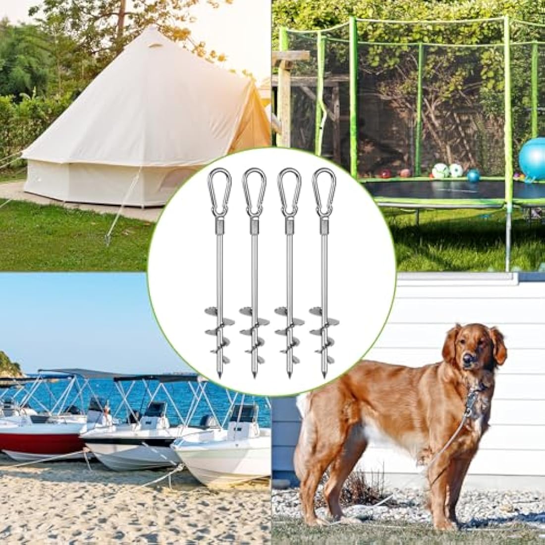 Heavy Duty Steel Ground Anchors – 4 Pack Metal Tent Pegs