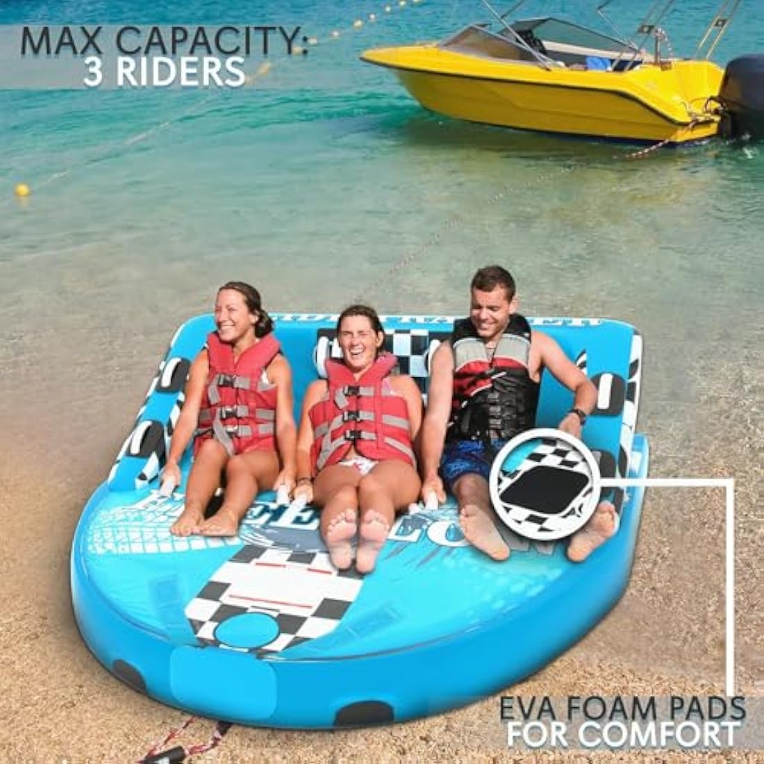 SereneLife 3-Person Inflatable Towable Tube | Heavy-Duty Water Raft