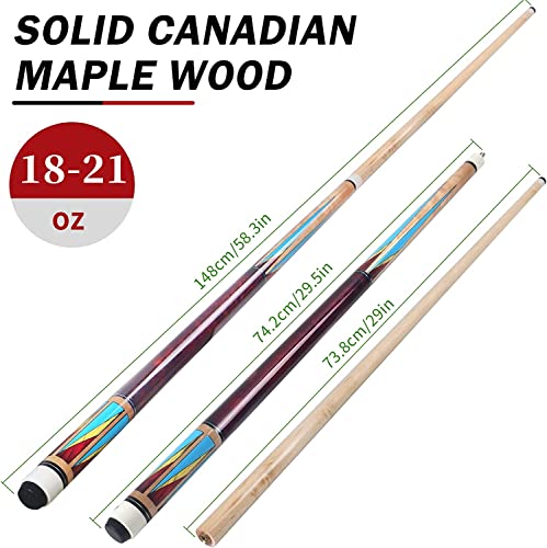 Aklot Pool Cues Set of 4 – 58" Canadian Maple Wood Sticks, 18-21 oz