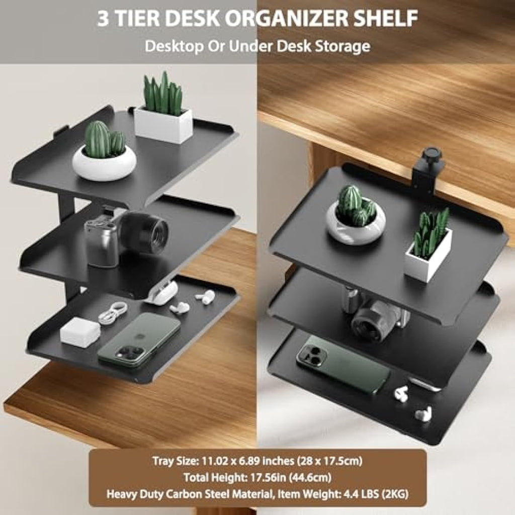 Rolizoe 3-Tier Clamp On Desk Shelf Organiser with Headphone Stand