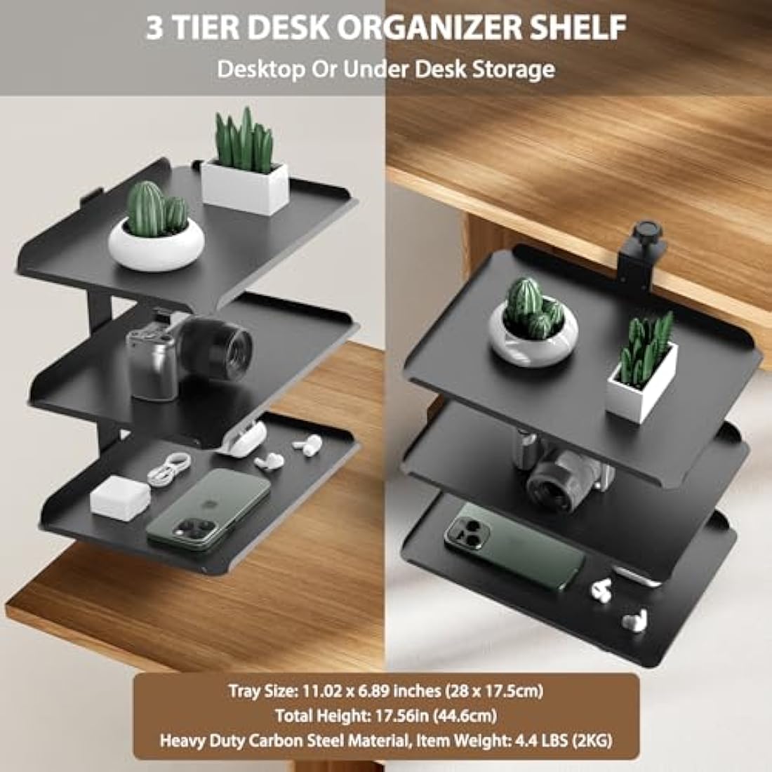 Rolizoe 3-Tier Clamp On Desk Shelf Organiser with Headphone Stand