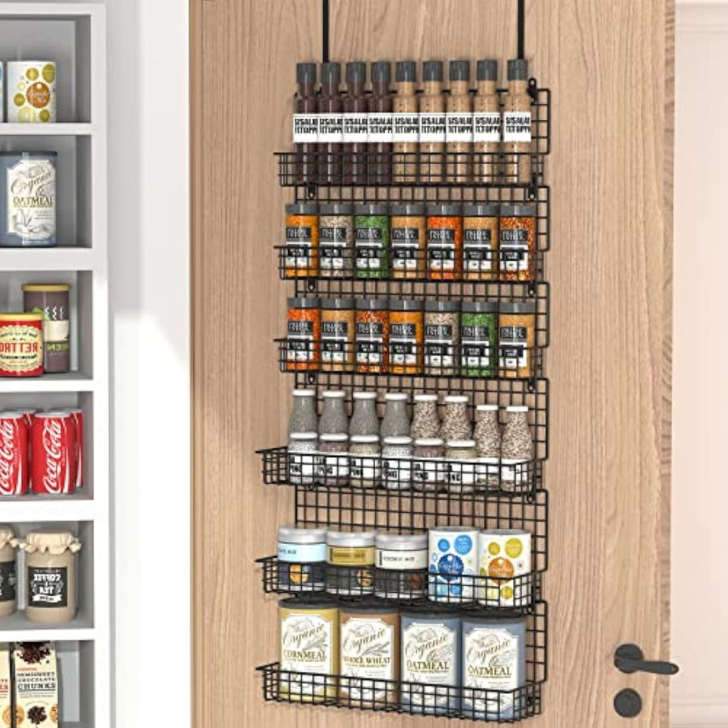 JKsmart 6-Tier Over the Door Spice Rack Organizer - Wall Mounted Metal Black
