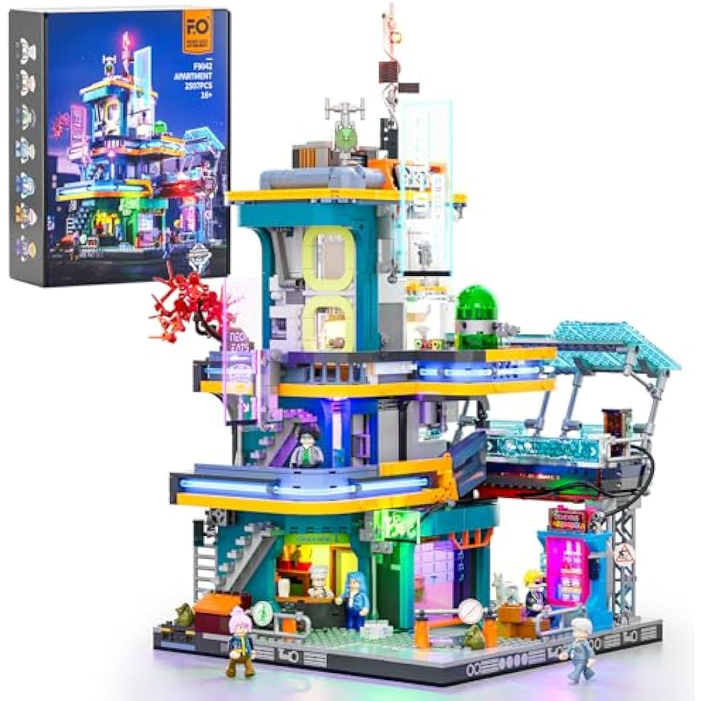 FUNWHOLE Cyberpunk Mansion LED Building Set – 2524 Pcs Modular City