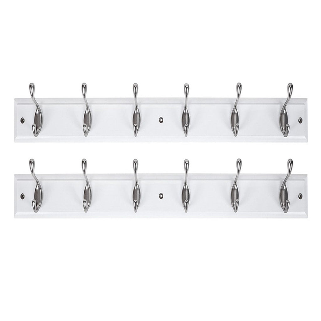 DOKEHOM Wall Mounted Coat Hook Rack | 2 Pack 6-Satin Nickel Hooks
