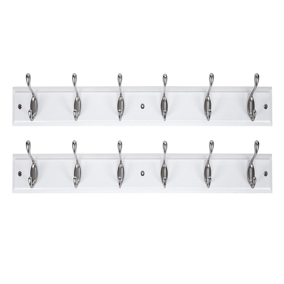DOKEHOM Wall Mounted Coat Hook Rack | 2 Pack 6-Satin Nickel Hooks