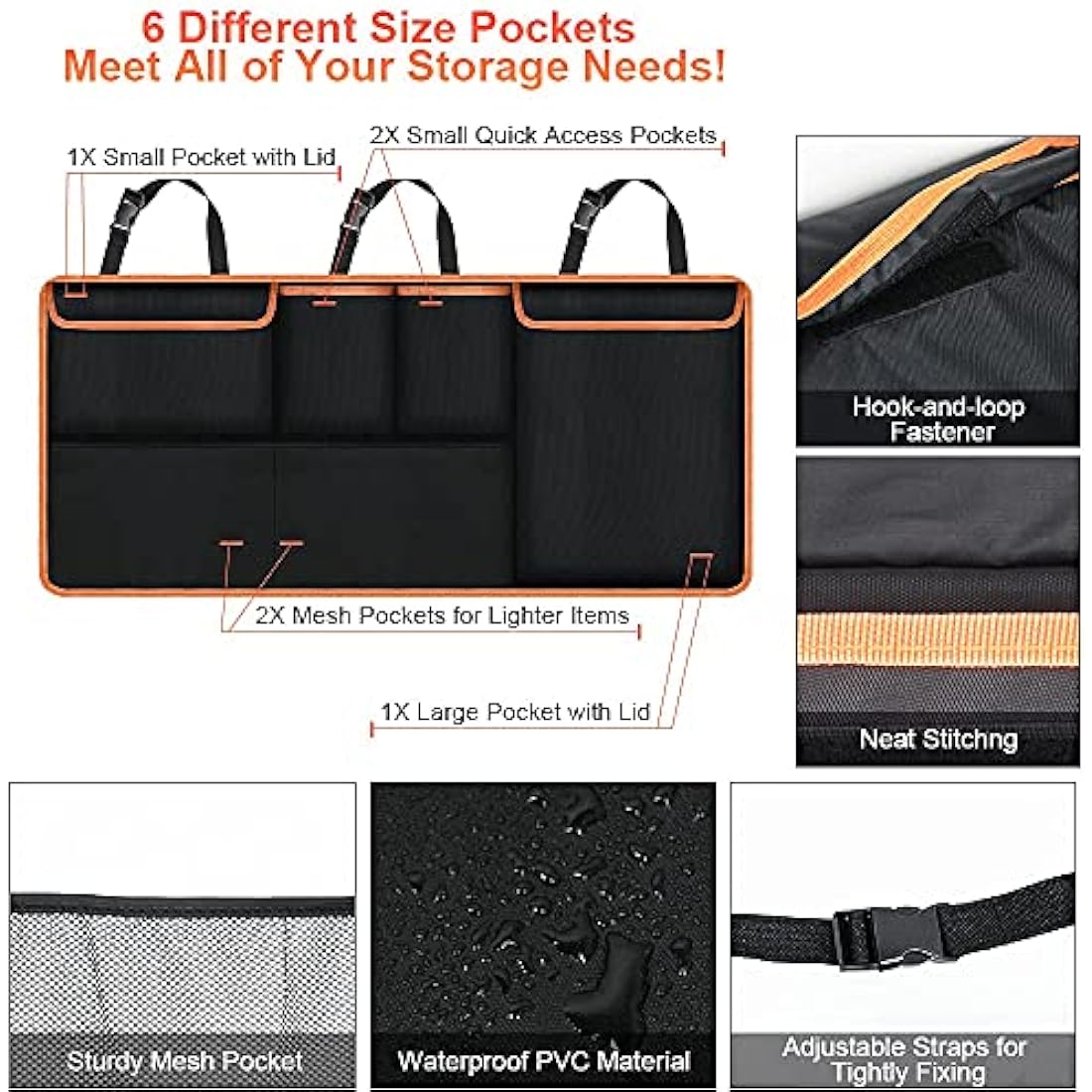URAQT Car Boot Organiser | Waterproof 600D Oxford Backseat Storage (100x45cm)