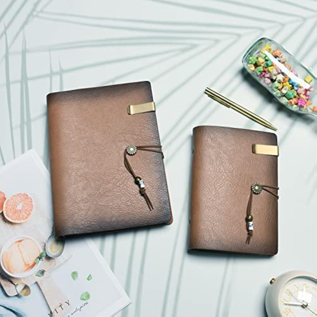 Jolof Store A5 Leather Refillable 6 Ring Binder Journal - Maroon Pink