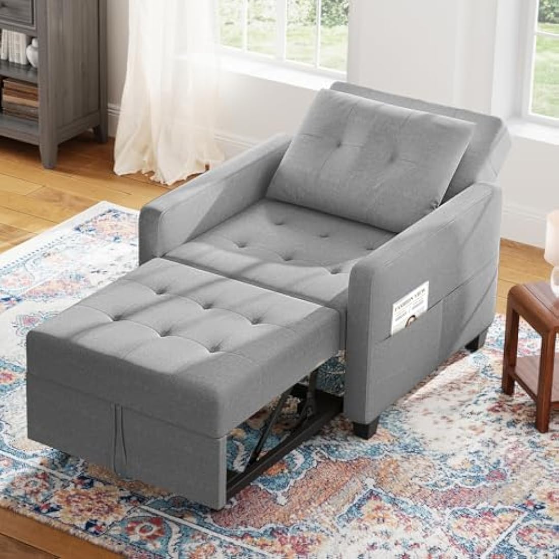 Vesgantti 3-in-1 Convertible Sleeper Chair Bed | Light Grey Linen Fabric