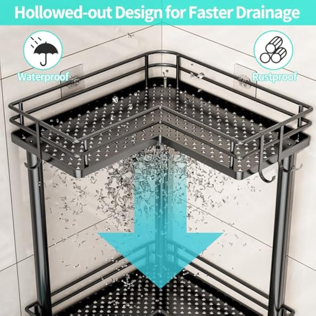 HapiRm 3-Tier Corner Shower Caddy | Stainless Steel Freestanding Storage