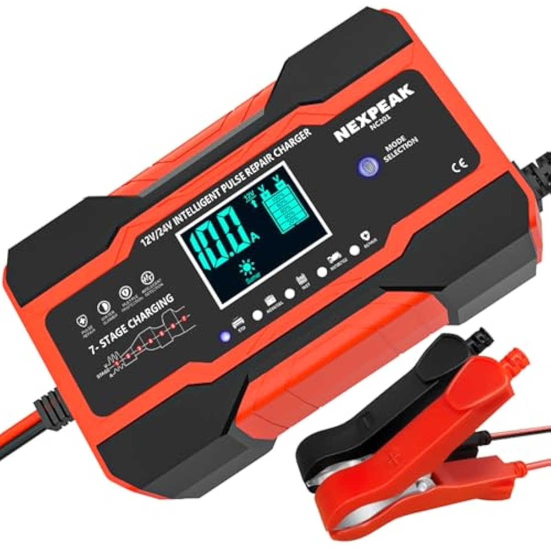 10A Smart Car Battery Charger | 12V/24V Pulse Repair Maintainer