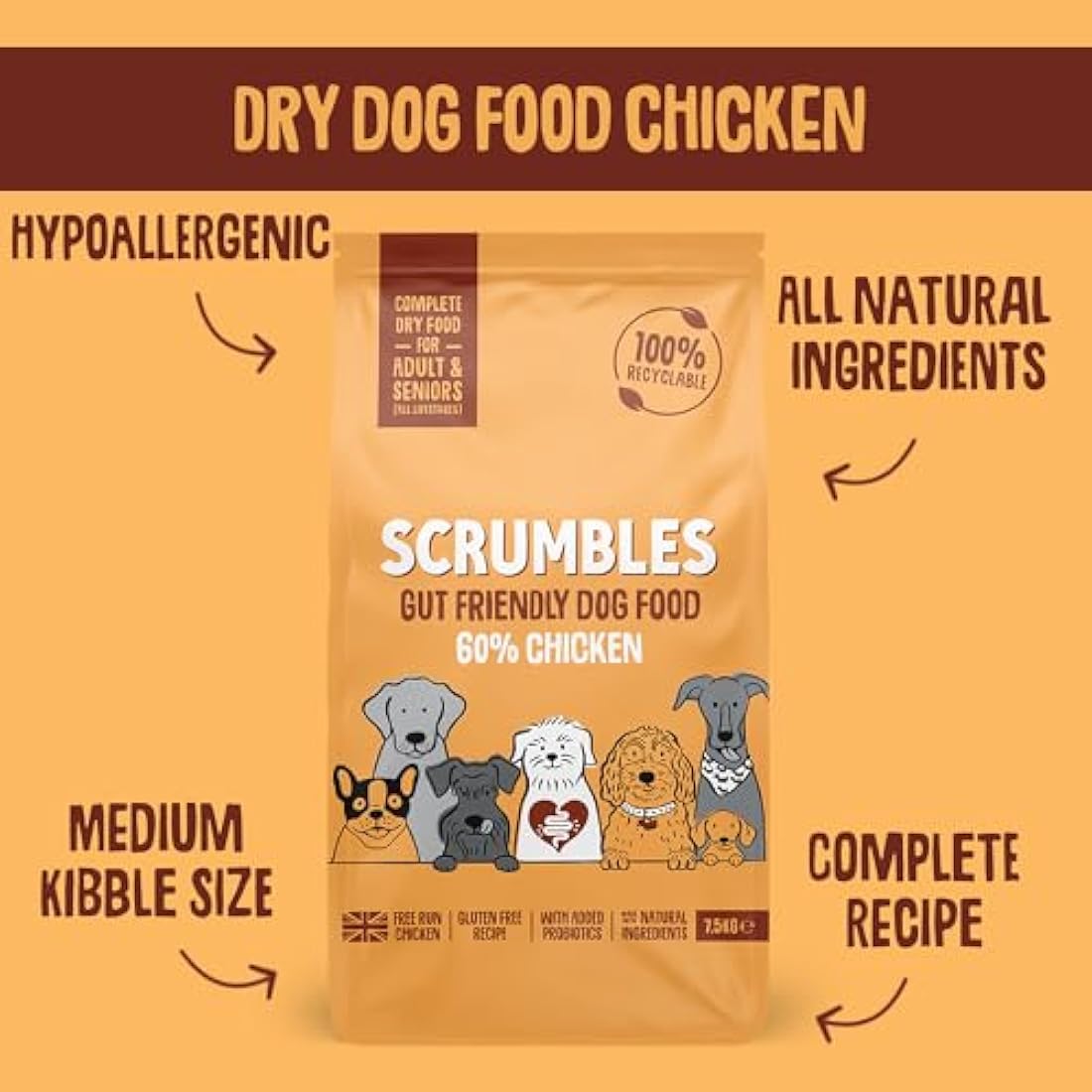 Scrumbles Natural Dry Dog Food - Fresh Chicken & Gluten Free - 7.5kg