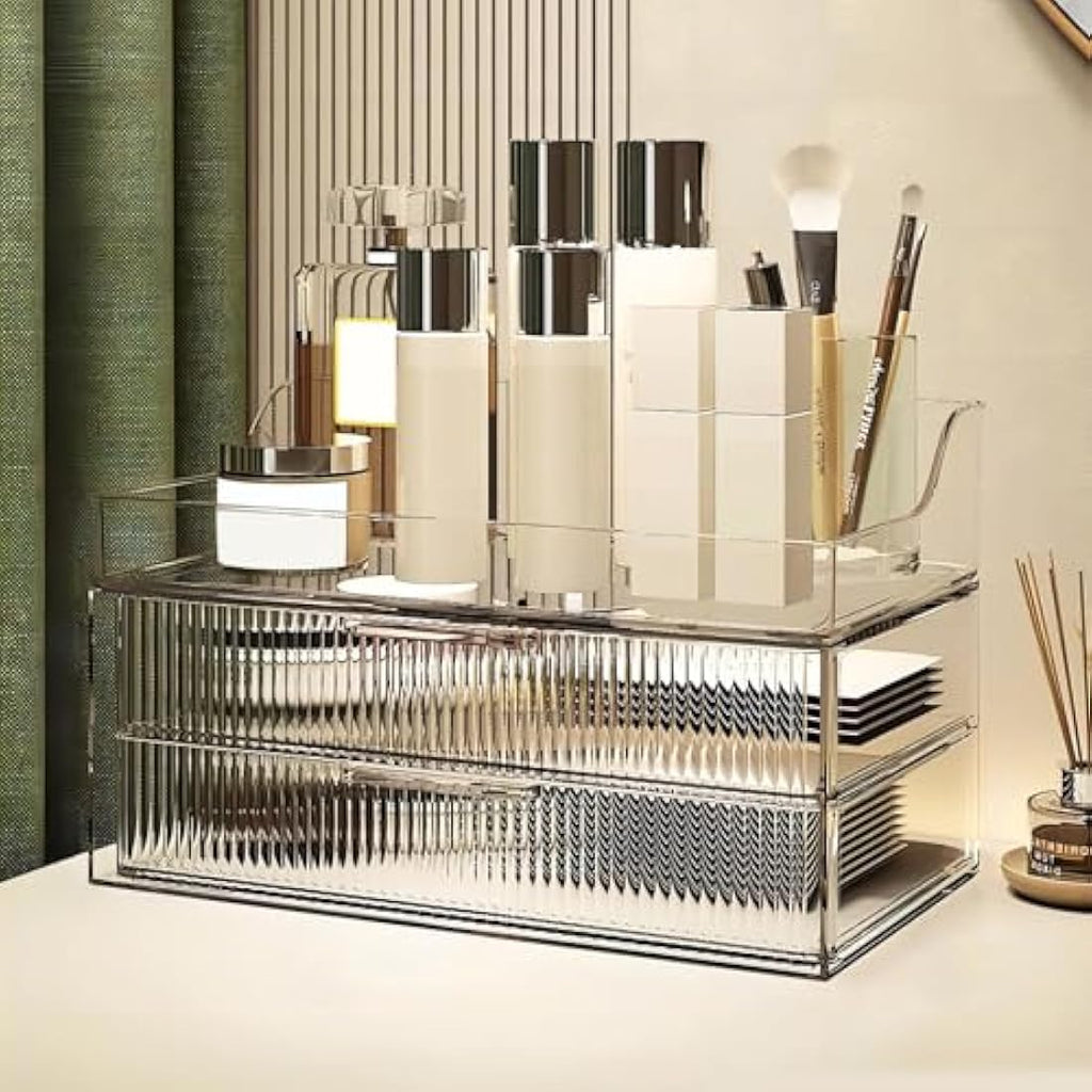 DASITON Clear Makeup Organizer | 2-Layer Dustproof Cosmetic Storage Box
