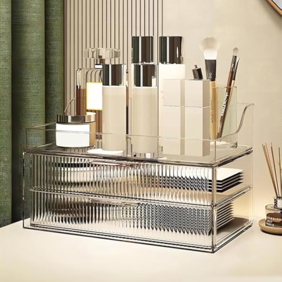 DASITON Clear Makeup Organizer | 2-Layer Dustproof Cosmetic Storage Box