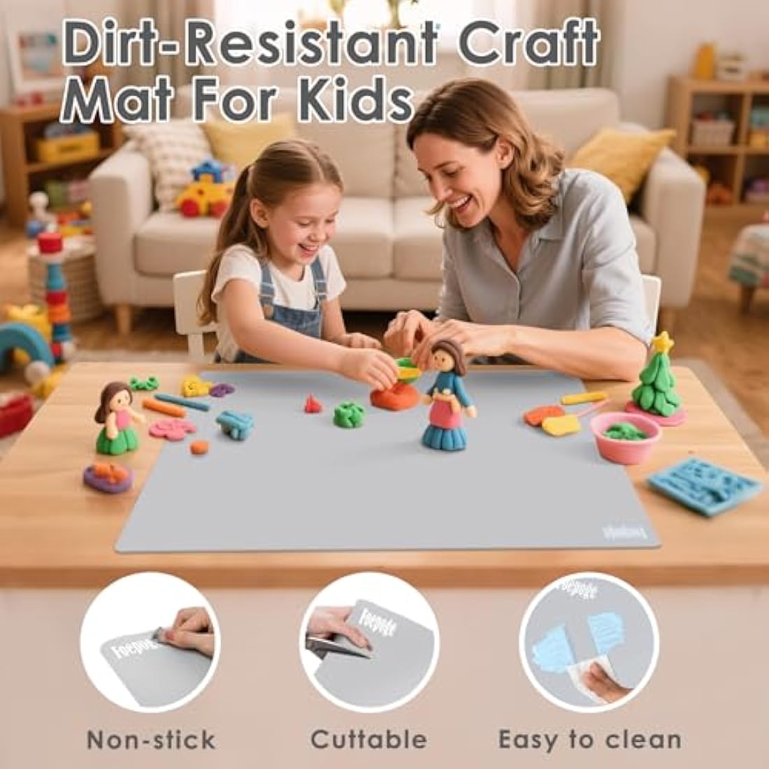 Foepoge Extra Large Silicone Craft Mat – 71x51cm Heat Resistant Grey