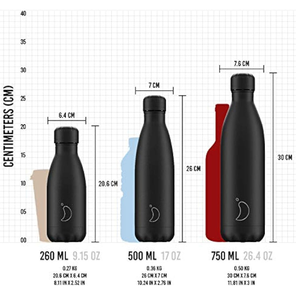 Chilly's Reusable Water Bottle – 260ml Insulated Stainless Steel – Black