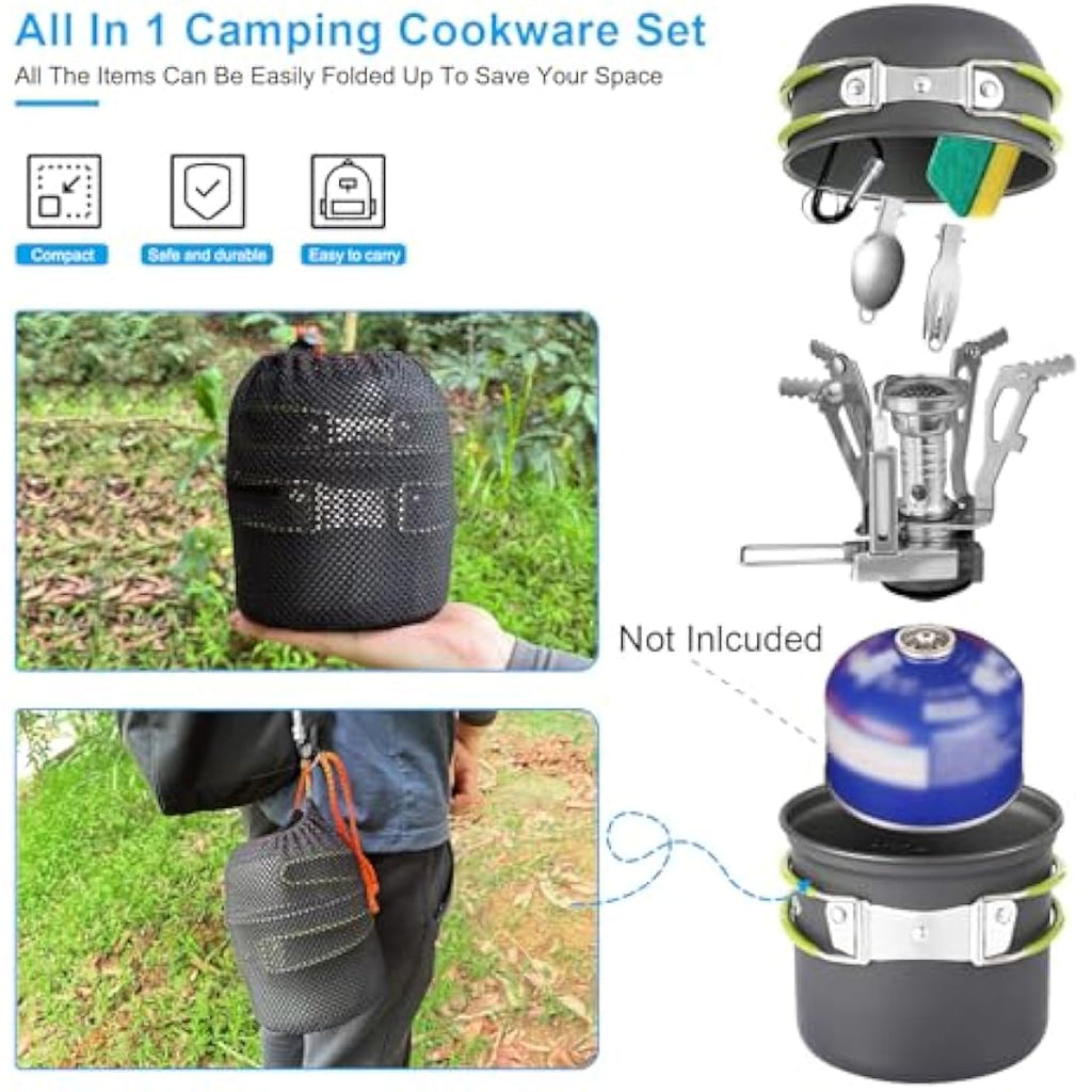 AUTOPkio 9-Piece Camping Cookware Set with Stove | Non-Stick Aluminum
