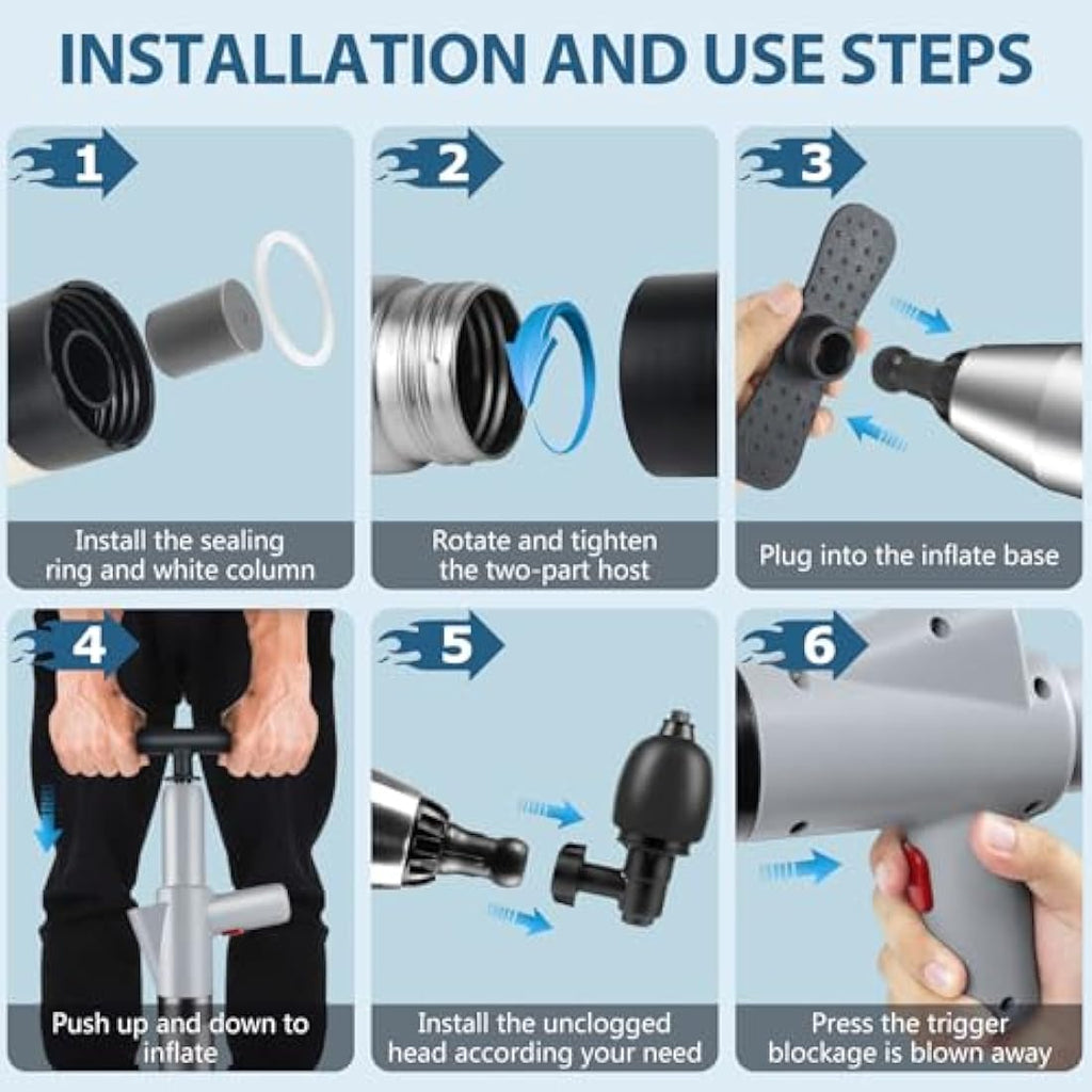 inShareplus High Pressure Toilet Plunger – Stainless Steel Drain Unblocker