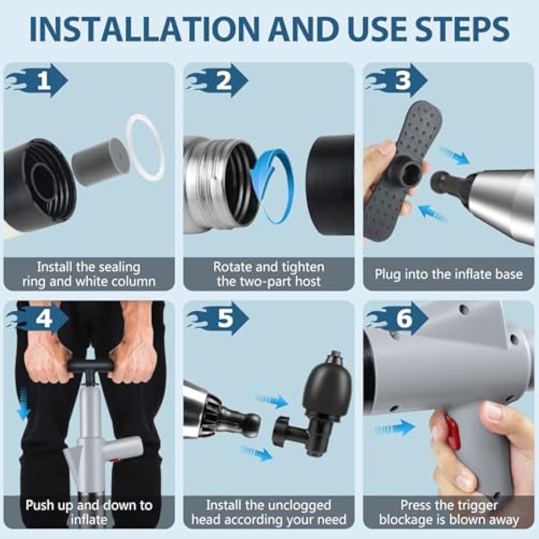 inShareplus High Pressure Toilet Plunger – Stainless Steel Drain Unblocker