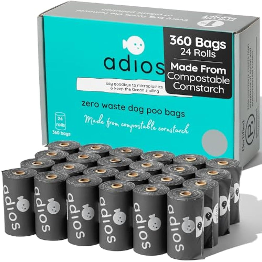 Adios Plastic Compostable Dog Poo Bags – 360 Count Slate Grey