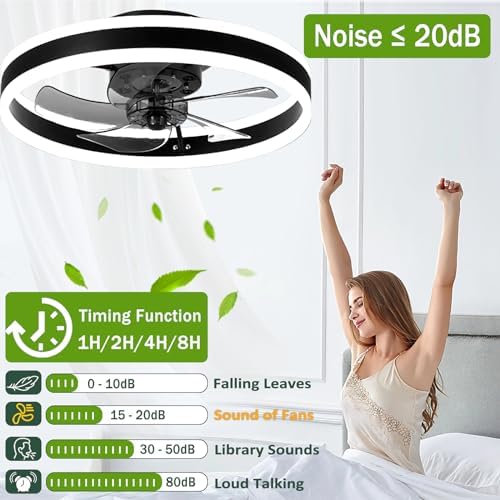 Jolof Store Modern LED Ceiling Fan with Light - 40CM Black Remote Control