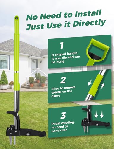 YISSVIC Stand-up Weed Puller Tool – 4-Claw Stainless Steel Root Remover