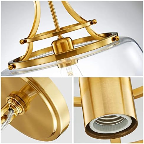 WUZUPS Brushed Gold Industrial Pendant Light | Round Glass Farmhouse Chandelier