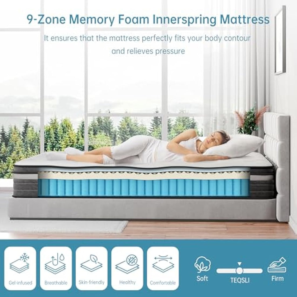 TeQsli 3FT Single Hybrid Mattress – Gel Memory Foam & Pocket Sprung