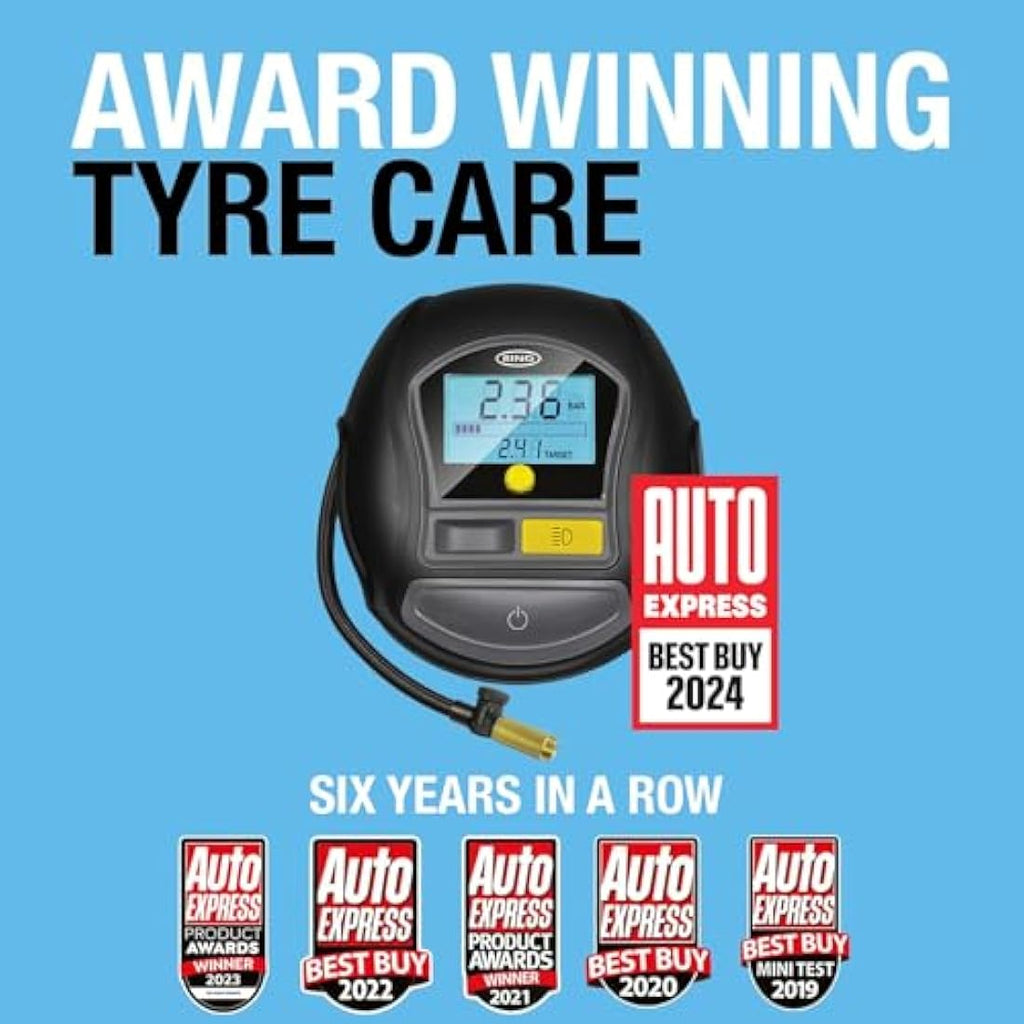 Ring Automotive Tyre Inflator – Rapid Digital Air Compressor with Gauge