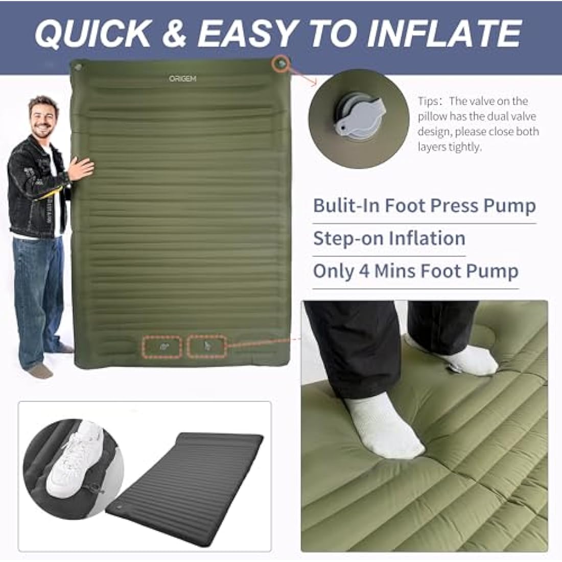 Origem Double Camping Sleeping Mat | 14cm Extra Thick Inflatable Mattress