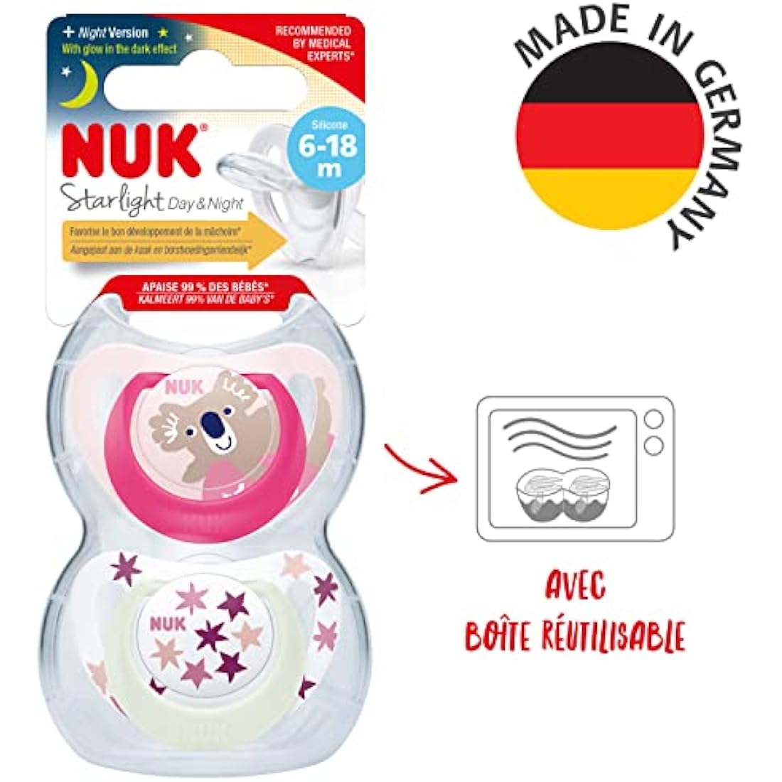 NUK Star Night & Day Pacifier | Glow in the Dark Silicone Soother | 2pk