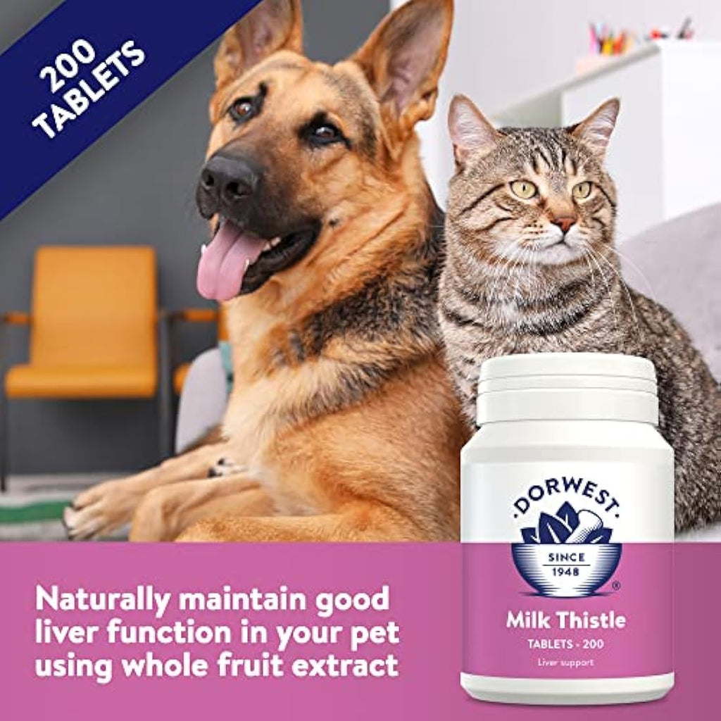 Dorwest Milk Thistle Tablets for Dogs and Cats – Liver Support, 200ct