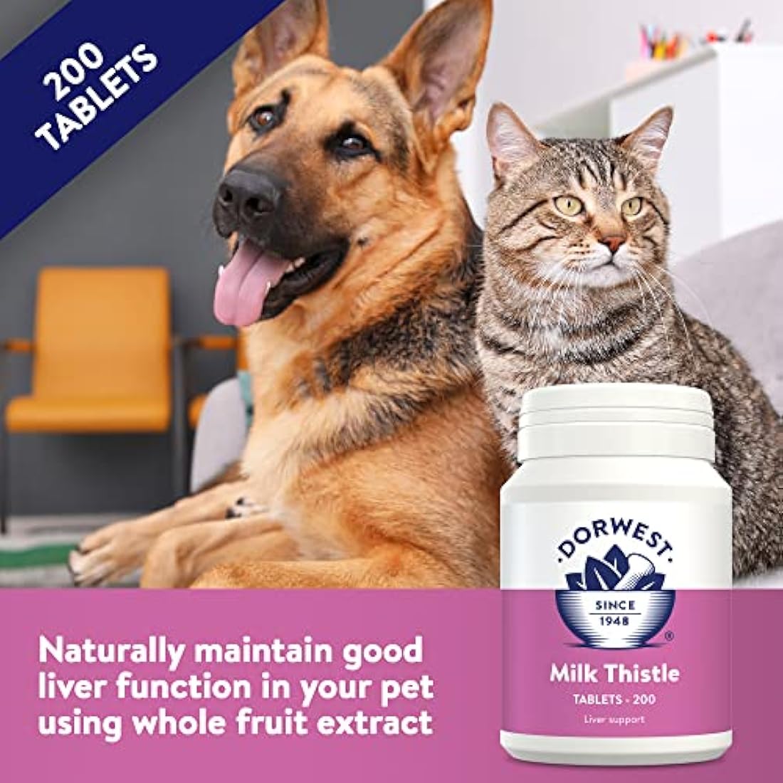 Dorwest Milk Thistle Tablets for Dogs and Cats – Liver Support, 200ct