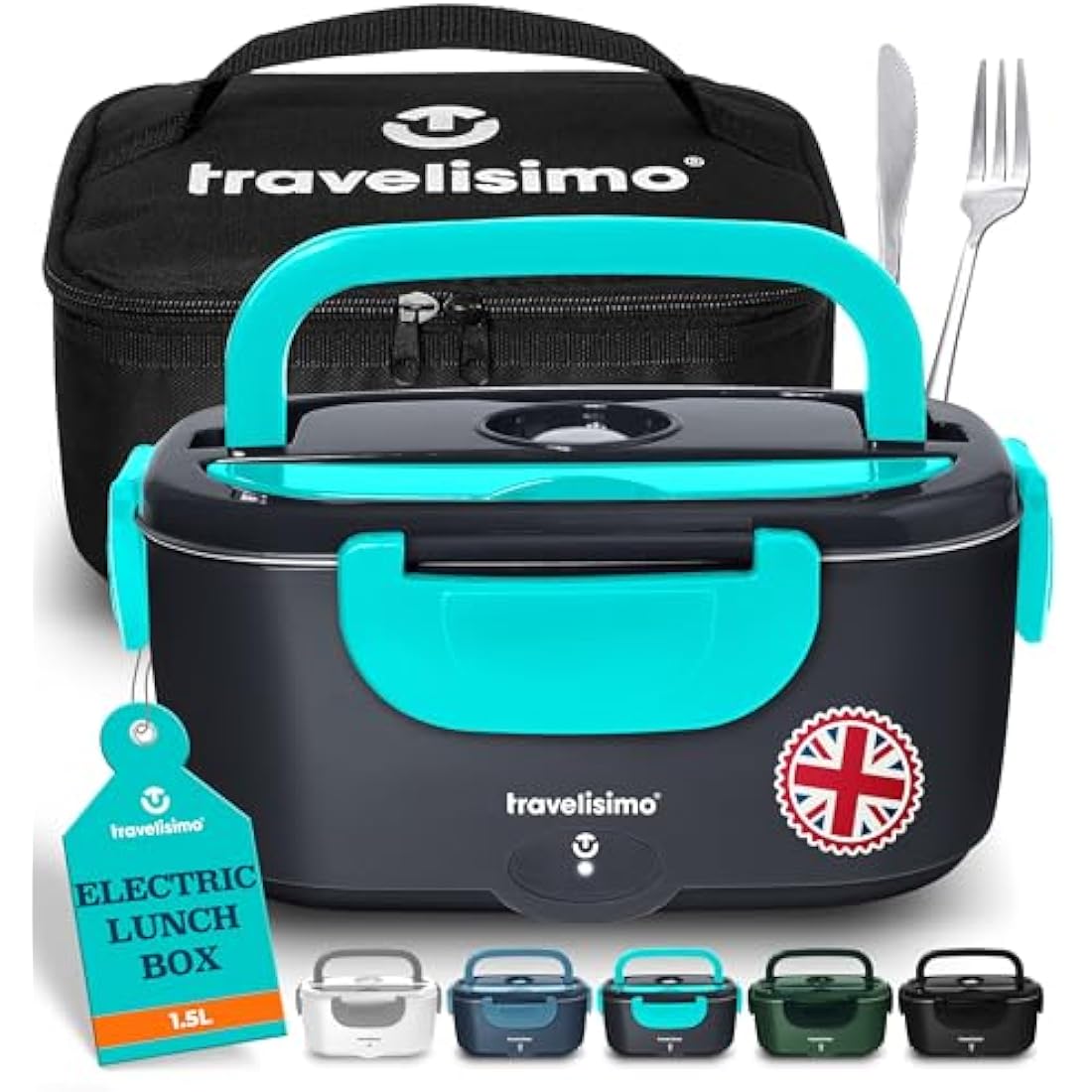 TRAVELISIMO 80W Electric Heated Lunch Box - 1.5L Stainless Steel Food Warmer