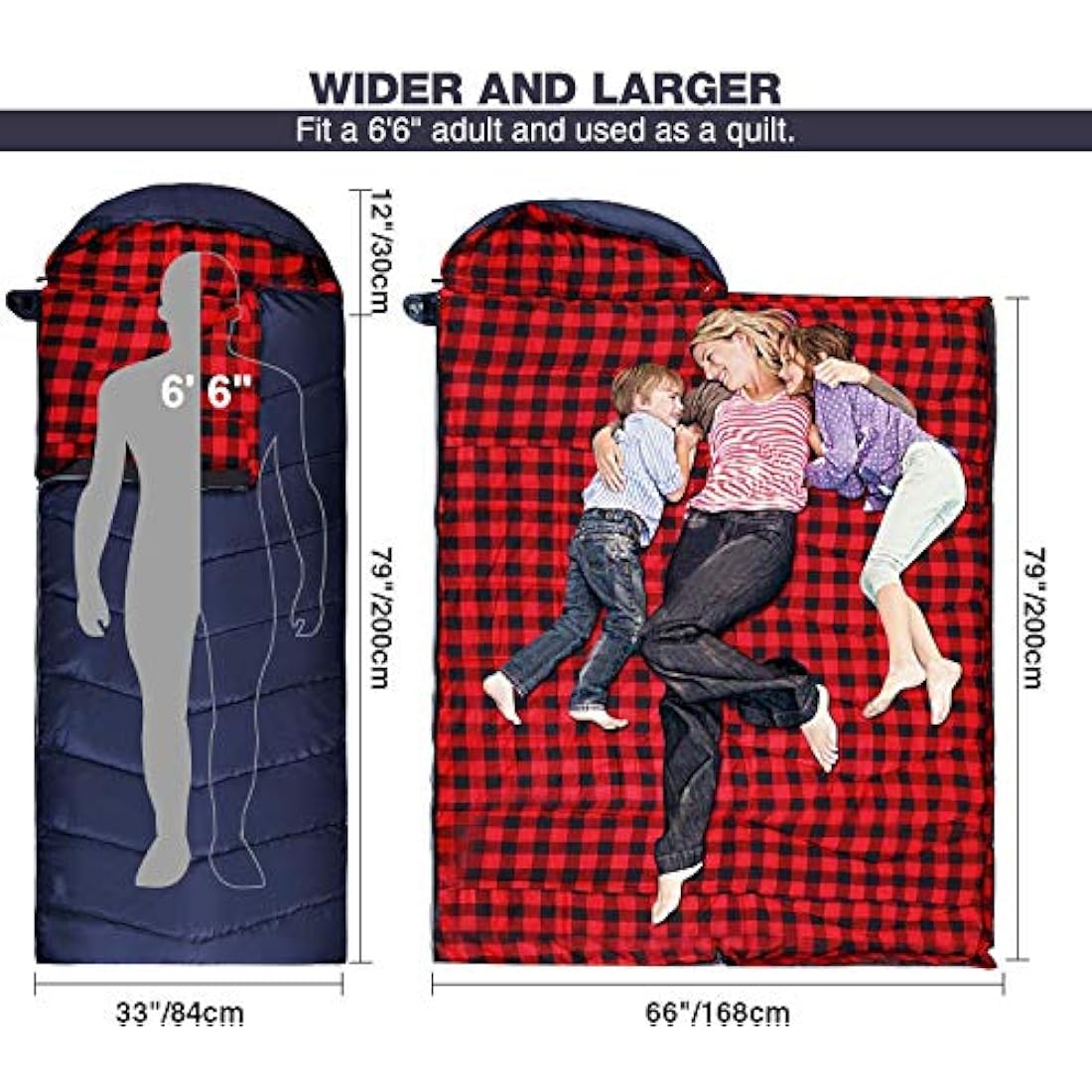 REDCAMP Cotton Flannel Sleeping Bag – 3-Season Adult Envelope Design