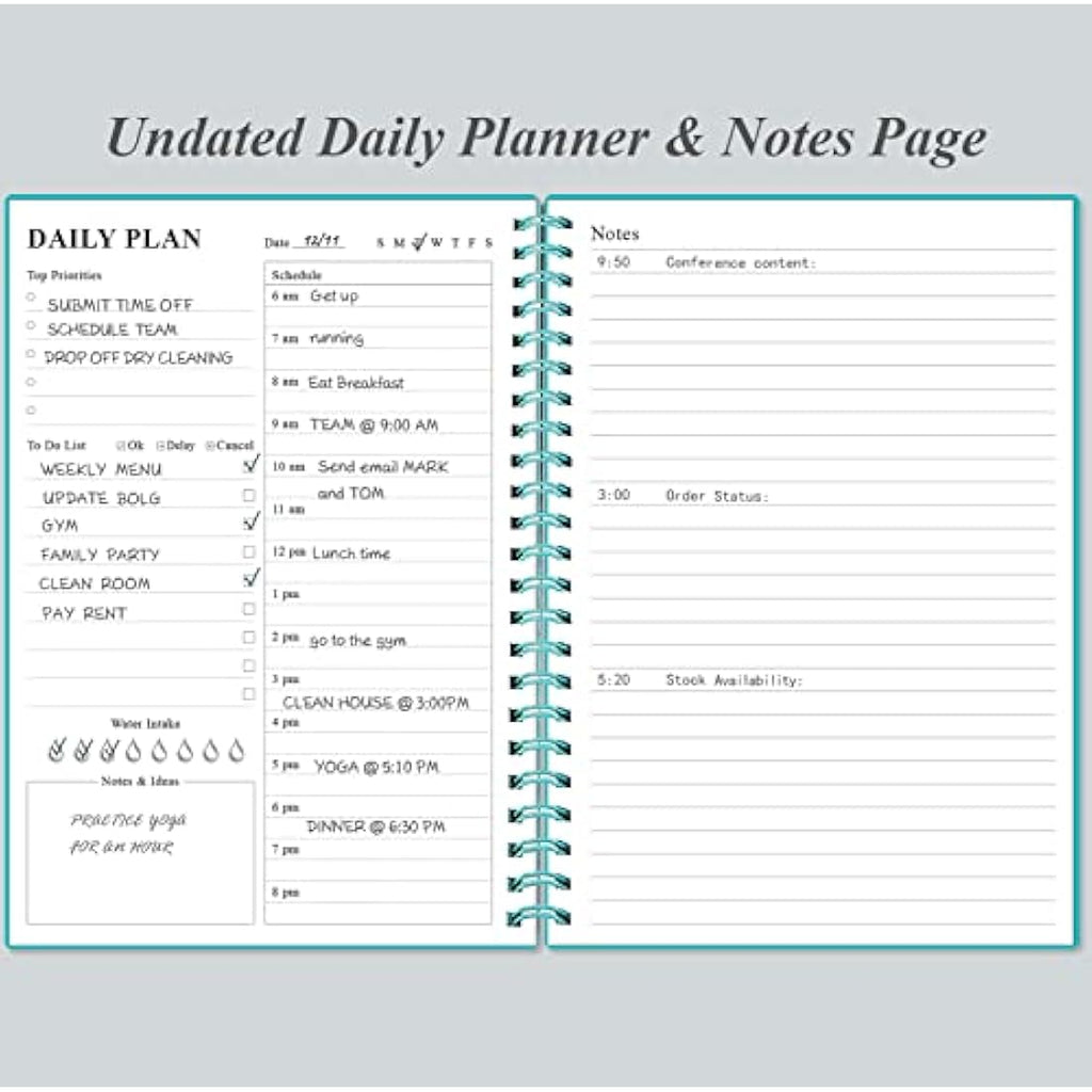 Jolof Store Undated Daily Planner – A5 Spiral To Do List Notebook, Teal