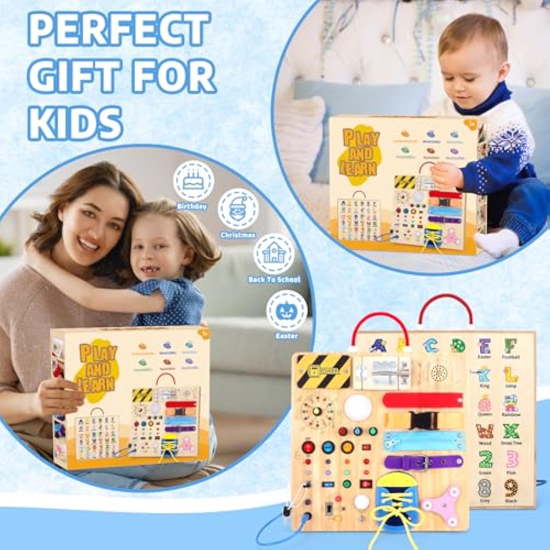Konijiwa Montessori Busy Board | 23-in-1 Wooden LED Sensory Toy