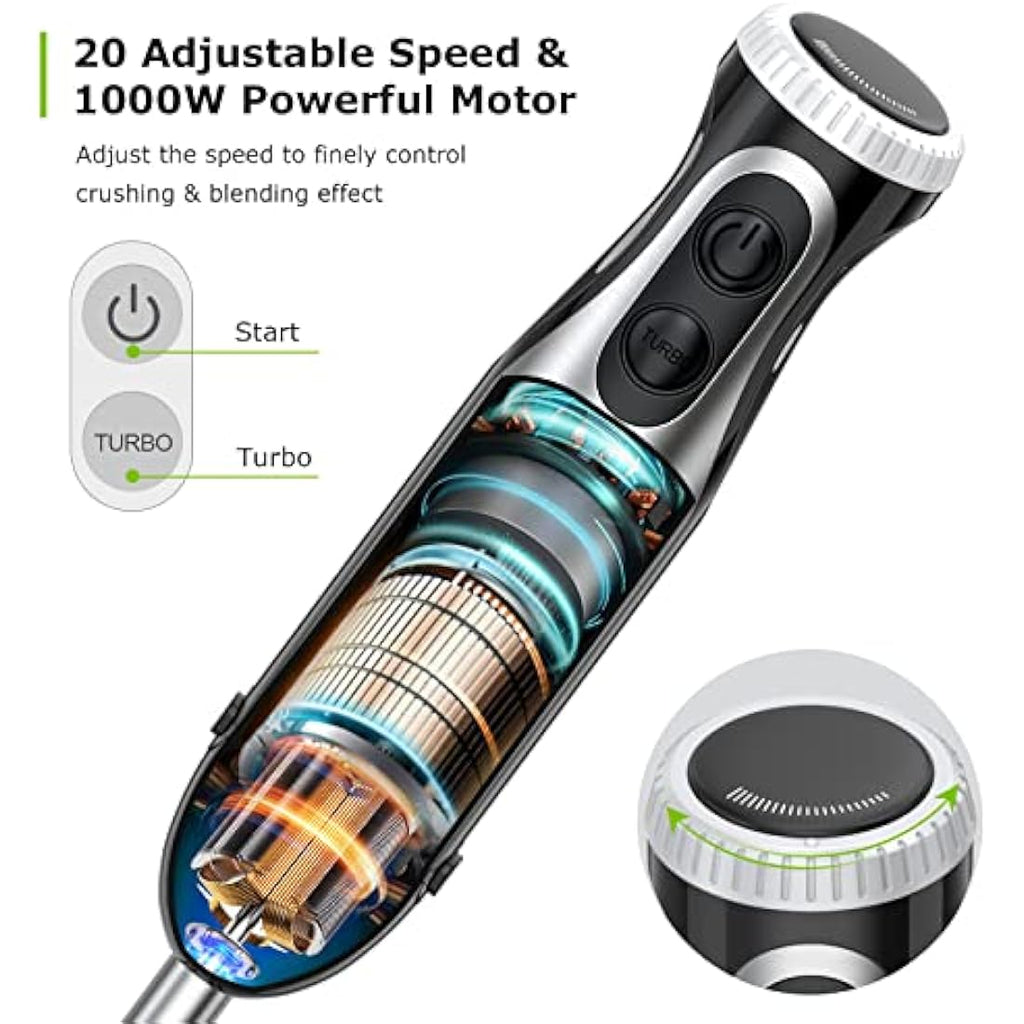 Bonsenkitchen 4-in-1 Immersion Hand Blender | 1000W Stainless Steel